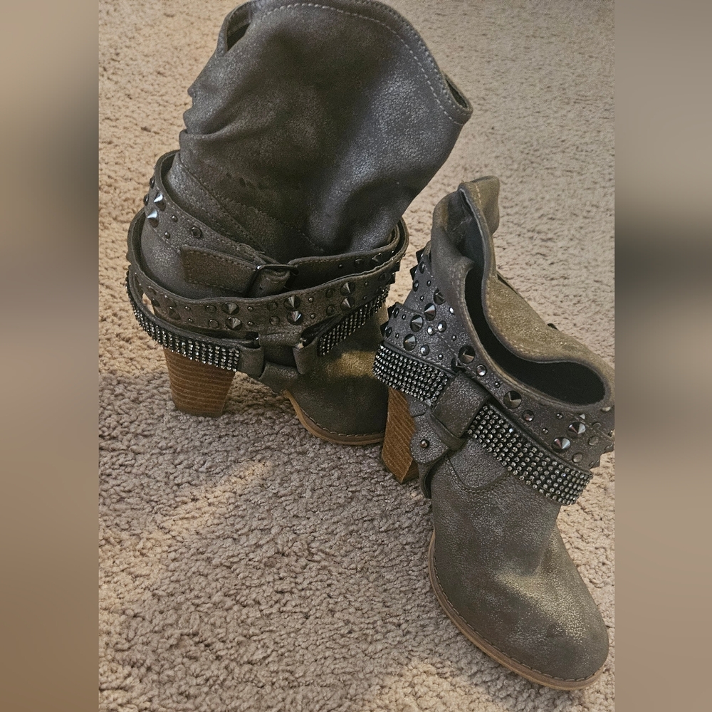Studded Gray Ankle Boots